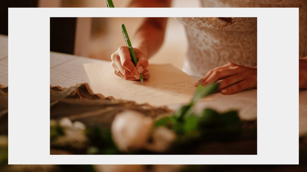 wedding bride writing vows
